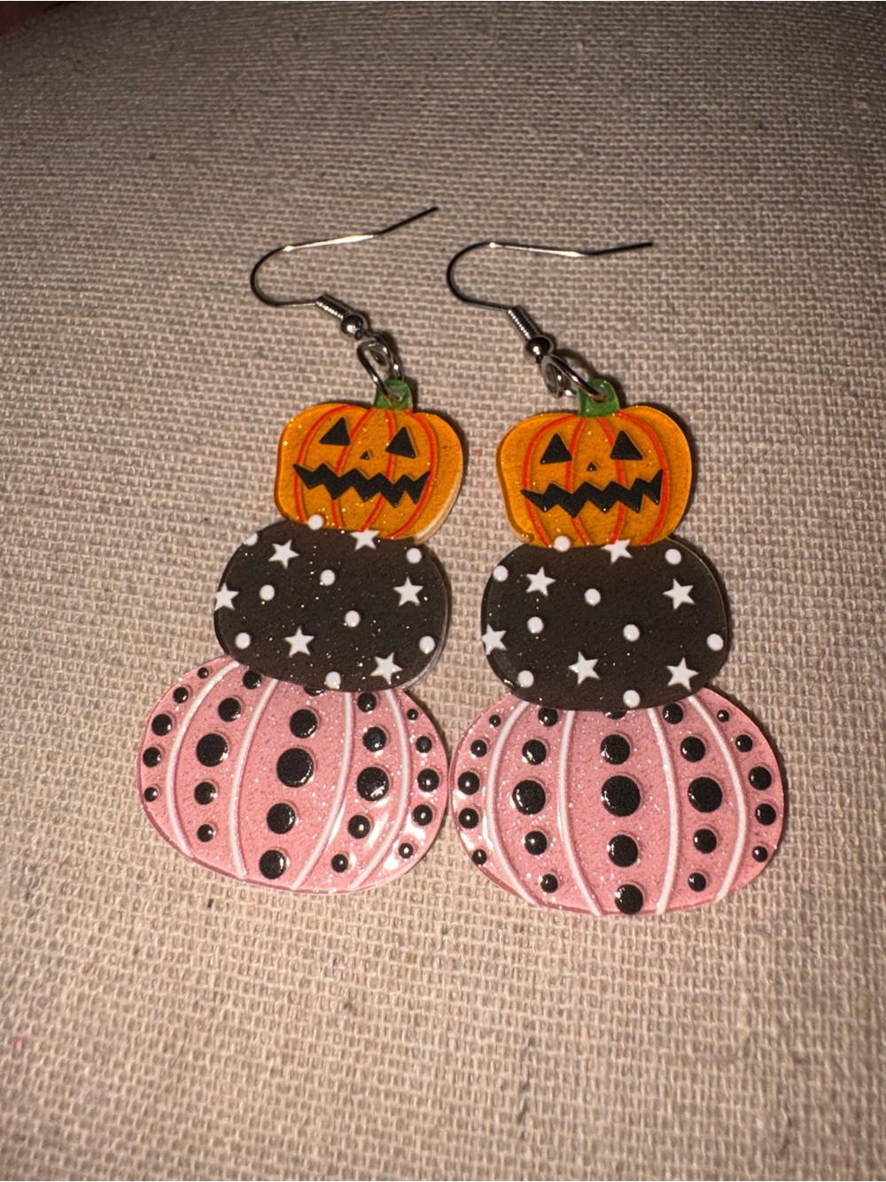 Halloween Pumpkin Stack Pink and Black Kids Earrings